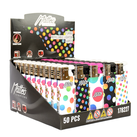 Accendino Matteo Turbo Antivento Rubberized Colorful Dots x 50pz