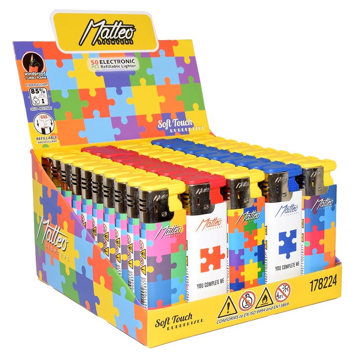 Accendino Matteo Turbo Antivento Rubberized Puzzle x 50pz